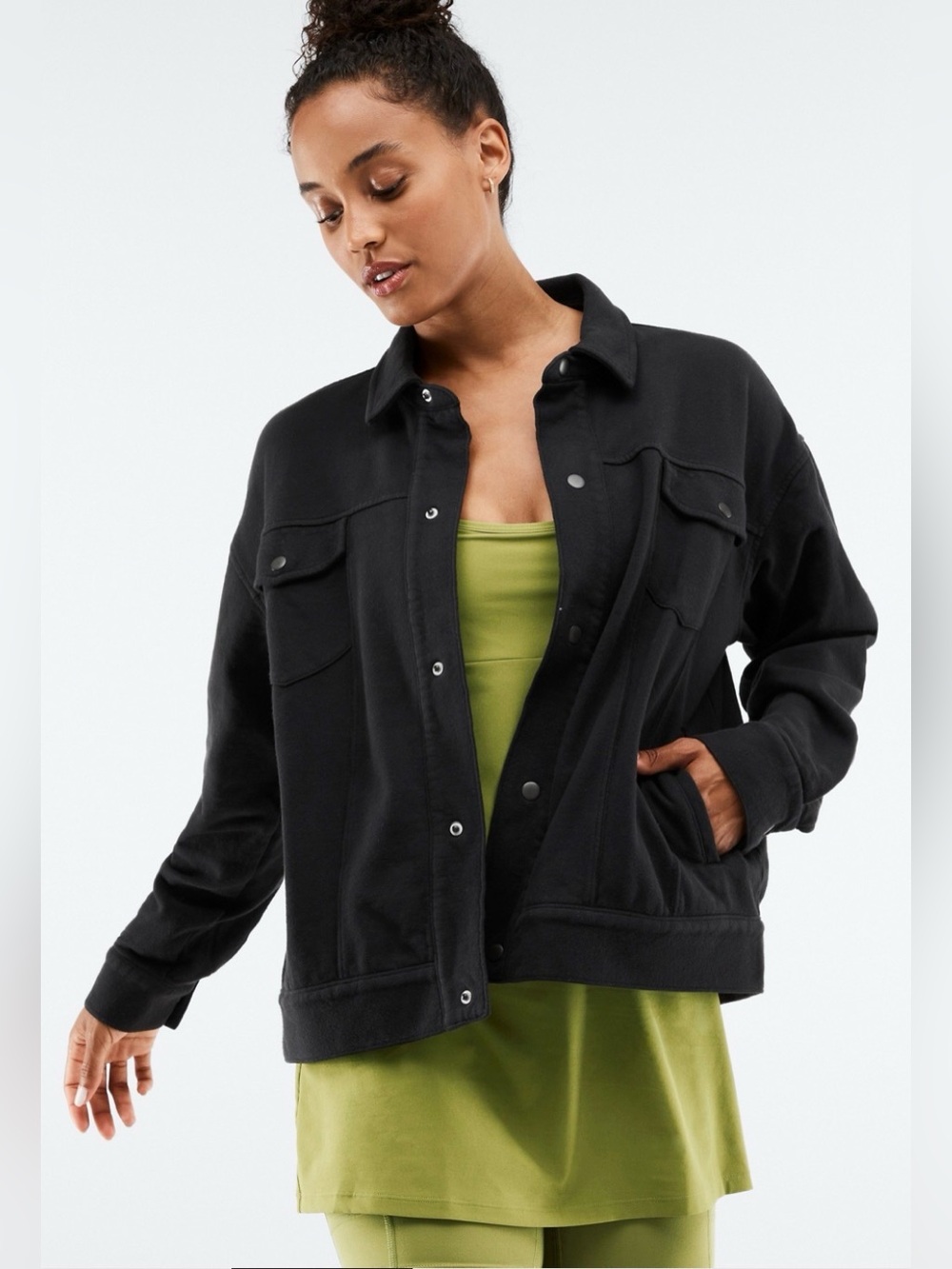 Fabletics Lara Oversized Terry Jacket Black Size XS